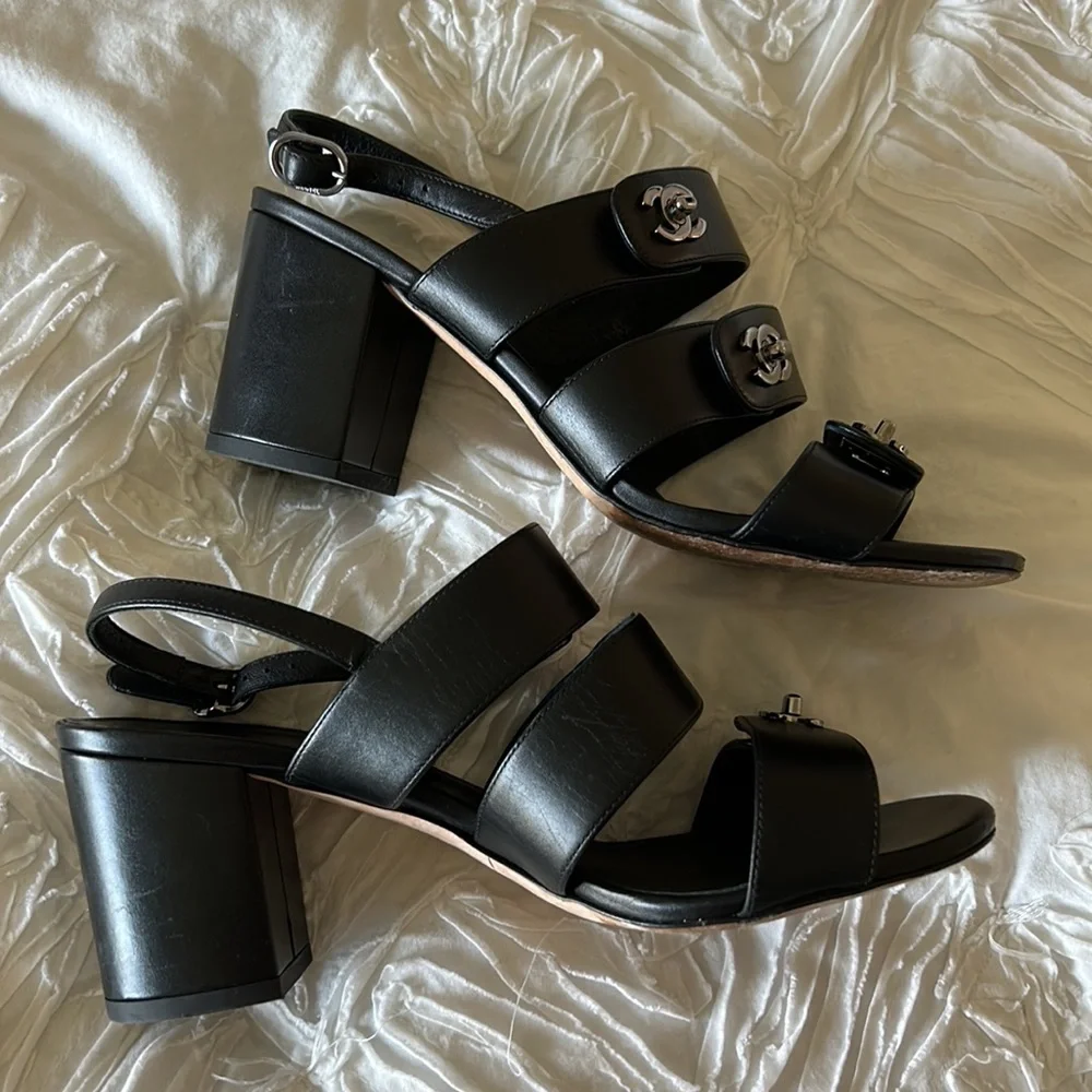 CHANEL Black Sandals with Silver Accents - Picture 4 of 10